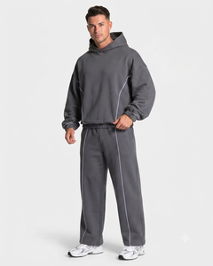 OEM Custom Men's Graphite <b>Oversized</b> Contrastline Tracksuit Set Premium Quality Cotton Fleece Hoodie & Wide Leg <b>Sweatpants</b> - Product Image 1
