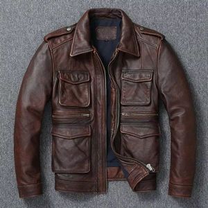 Veste en cuir véritable vintage la plus vendue pour homme, style motard, en cuir de vachette marron délavé, fermeture éclair, col montant, écologique - Product Image 4