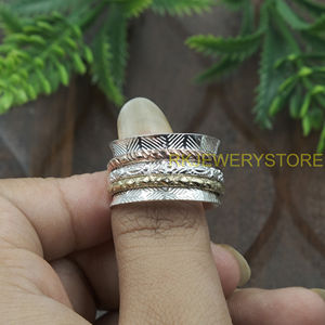 Handmade Spinner <b>Ring</b> 295 Silver Brass Copper Wide Band Meditation <b>Ring</b> Textured Pattern <b>Statement</b> Jewelry Gift for Women Unisex - Product Image 3