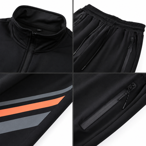 Custom Printed Lightweight Mens Athletic Two Stripe Red Full <b>Zip</b> <b>Hooded</b> Tracksuit Wholesale 2 Piece Fleece Jogger Set - Product Image 3