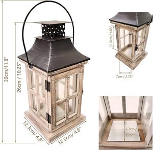 Farmhouse White Wash Wooden <b>Lantern</b> <b>Candle</b> Holder Decorative Glass <b>Lantern</b> with Metal Top and Latch - Product Image 2