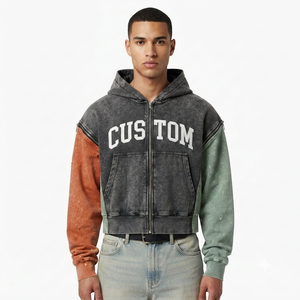 Vintage Acid Wash Custom Zip Up Hoodies Distressed <b>Sleeve</b> <b>Detachable</b> Zipper Men Heavyweight Streetwear Fleece Pullover supplier - Product Image 1