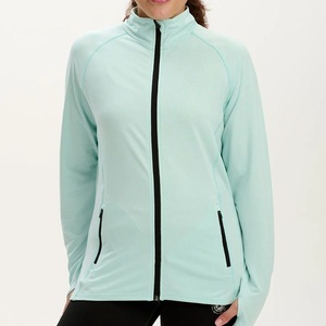 <b>Women</b> Full Sleeve Stand Collar Yoga <b>Jacket</b> Solid Color Breathable Activewear Top with Zipper <b>Fly</b> With Side pockets - Product Image 1