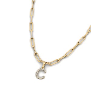 Pendentif lettre C avec strass en cristal de moissanite en argent 925 sertis sur chaîne, breloque pour cadeau unisexe - Product Image 2