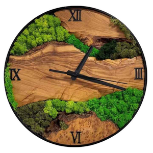 Biophilic <b>Wall</b> <b>Clock</b> with Preserved Moss – Live Edge Olive Wood <b>Silent</b> Nature-Inspired <b>Wall</b> <b>Clock</b> for Home & Office Decor - Product Image 1