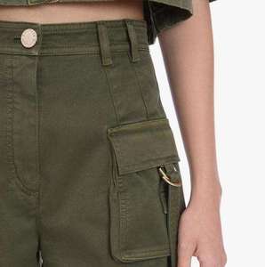 Shorts en jean cargo taille haute pour femme, couleur unie, style utilitaire, coupe classique, tenue décontractée d'été - Product Image 2