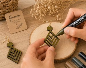 Boucles d'oreilles géométriques en bois avec crochets dorés, forme losange vert olive, apprêts de bijoux fantaisie pour la création et les accessoires - Product Image 5