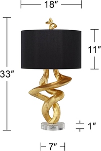 Modern Luxury Gold <b>Leaf</b> Sculpture Table Lamp Black Shade Crystal Base 33 Inch Tall Living Room Bedroom Bedside Decor <b>Light</b> - Product Image 3