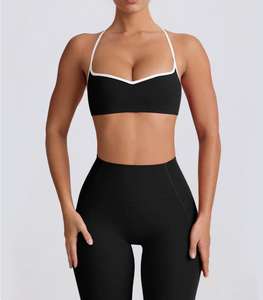 Ensemble de vêtements de sport respirants à motif uni avec logo personnalisé, ensemble de sport pour femmes, Pilates, yoga, ensemble de soutien-gorge et leggings 2 pièces - Product Image 5