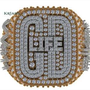Anillo de cóctel de moissanita para hombre, de plata 925 con relleno de oro de 18K, engaste pavé con letras, estilo hip-hop, para uso diario - Product Image 3