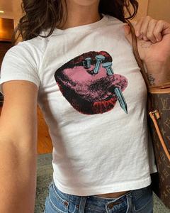 Camiseta Corta de Mujer de Calidad Profesional, Estilo Vintage, Ecológica, de Manga Corta, Color Sólido, Estilo Casual Urbano, 100% Algodón - Product Image 4