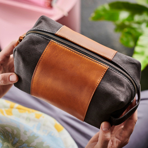 Leather Canvas Toiletry Bag Travel Organizer Waterproof Cosmetic Storage Dopp Kit Large Travel <b>Case</b> Bag LCTB-0056 - Product Image 2