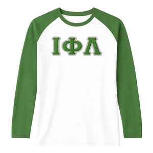 Chemise à manches longues raglan blanche Iota Phi Lambda Sorority avec manches vert émeraude, vêtement à lettres grecques, haut décontracté pour femme, qualité supérieure - Product Image 5