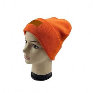 <span class=keywords><strong>Orange</strong></span> Einfarbige Strickmütze Unisex Wintermütze mit Umschlagbund Geripptes Acryl Lässiger Stil Erwachsene 56-58CM - Product Image 5