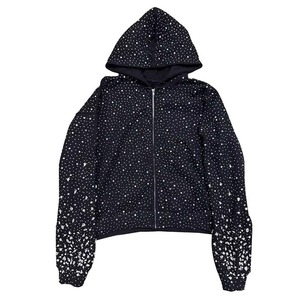 Glitter Print Cropped Hooded <b>Zip</b>-<b>Up</b> Sweatshirt Unisex Oversized Dot Pattern Casual Autumn Knitted Polyester Regular Sleeve - Product Image 2