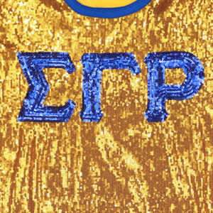 T-shirt décontracté pour femme en coton 100% avec sequins dorés et lettres grecques brodées, motif Sororité Sigma Gamma Rho, collection Greek Life Apparel SGRho - Product Image 5