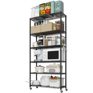 Espositore a sei ripiani regolabili con piedini M8, ruote in gomma da 2FT e gancio a cono laterale - Scaffalatura multiuso segmentata - Product Image 3