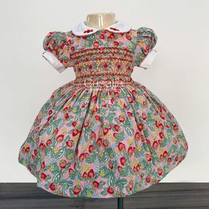 Vestido de Algodón Bordado con Estampado de Fresas y Cuello Peter Pan para Niñas Gasatia, Estilo Dulce, Corte A, Manga Abullonada, Mini - Product Image 1