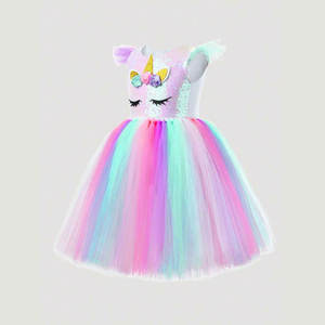 Premium Rainbow Princess Birthday Dress <b>Top</b> <b>Sequin</b> Bodice And Soft Satin Lining Colorful Unicorn Tulle Party Dress For 1-12 Year - Product Image 1