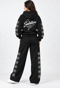 Custom Black Tracksuit Set 2 Piece Hoodie & <b>Wide</b> <b>Leg</b> Pants Unisex Casual Sportswear Tracksuit Custom Logo Printed <b>Jogger</b> Set - Product Image 2
