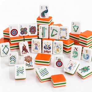 Ensemble <span class=keywords><strong>de</strong></span> tuiles <span class=keywords><strong>de</strong></span> mahjong américaines <span class=keywords><strong>de</strong></span> luxe personnalisées, 166 pièces, tuiles <span class=keywords><strong>de</strong></span> mahjong en acrylique superposées orange et vert, pour soirée <span class=keywords><strong>de</strong></span> jeu, cadeau - Product Image 5