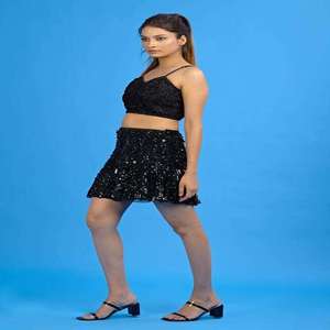 Womens <b>Sequin</b> Two Piece Co Ord Set | Sleeveless Crop <b>Top</b> Mini Skirt Party Wear Elegant Club Outfit India Supplier 2026 New Look. - Product Image 2