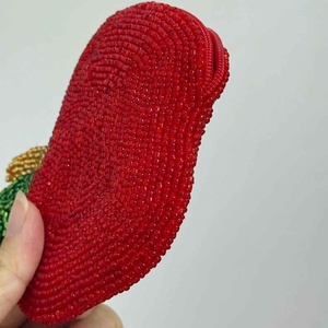 New model Beaded Apple Coin <b>Purse</b> Handmade Creative Fruit Pattern Apple Shape <b>Red</b> Beadwork Small Zipper Pouch with Leaf Design - Product Image 2
