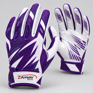 Nouveaux gants de sport à doigts entiers, imprimé violet et blanc, antidérapants, respirants, avec sangle de poignet réglable, unisexes, pour le football américain - Product Image 5