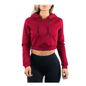 Haut court à capuche pour femme, prix réduit, écologique, vêtement d'hiver, haute qualité, respirant, logo frontal, 100% coton molletonné - Product Image 1