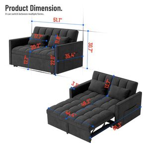 Corduroy <b>Double</b> Sleeper Sofa with Pull-Out <b>Bed</b> 2 Soft Pillows Side <b>Storage</b> Pocket - Product Image 4