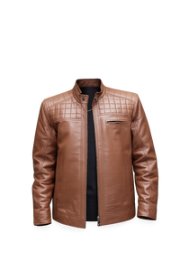 Men's Genuine Cow Skin Winter Motorcycle Slim Fit Stand Collar Waterproof Windproof Leather <b>Jacket</b> with Front Logo - Product Image 2