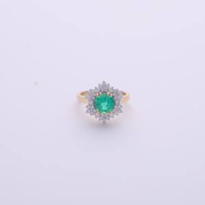 IGI Certified Round Cut Emerald Sunburst Halo Diamond Ring in <b>Solid</b> 925 Sterling <b>Silver</b> - Product Image 1