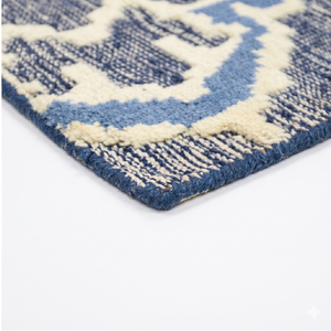 Alfombra DECORDEC Personalizada de Lana con Diseño Floral Damasco Azul Marfil, Ecológica, Antideslizante, Hecha a Mano, de Pelo Largo, para Hotel, Villa, Sala de Estar - Product Image 5