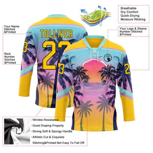 Maillot de hockey sur glace personnalisé, imprimé coucher de soleil tropical, col en V, manches trois quarts, polyester sublimé, vêtements unisexes pour adultes - Product Image 2