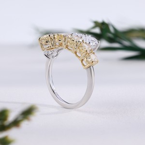 Luxury Canary Yellow And White Diamond White Gold Open Bypass <b>Ring</b> Two Row Graduated Oval Cut Crystal <b>Statement</b> <b>Ring</b> For Women - Product Image 4