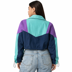 Chaqueta cortavientos retro de nailon con bloques de color para mujer, al por mayor, con cremallera frontal personalizada, ropa exterior informal de moda, proveedor B2B de chaquetas para hombre - Product Image 2