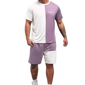 ชุดกางเกงขาสั้นสองชิ้นสีม่วงและสีขาวสำหรับผู้ชายเสื้อยืดลำลองและกางเกงขาสั้นชุดฤดูร้อนสตรีทแวร์ขนาดบวกคุณภาพสูง - Product Image 4