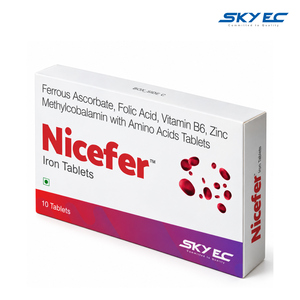 Tabletas de Hierro Natural SkyEc Nicefer, 10 Unidades, con Ascorbato Ferroso, Ácido Fólico, Vitamina B6 y Zinc para Adultos - Product Image 1