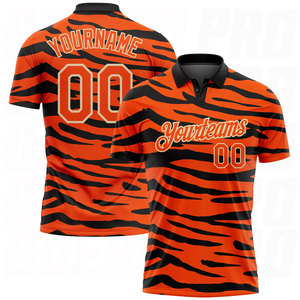 Polo de golf en polyester tricoté sur mesure, impression numérique, motif orange, crème, noir, imprimé tigre, polos de golf performants - Product Image 1