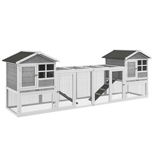 Gabbia per Conigli 2-in-1 da Interno/Esterno Grande 102 Pollici in Legno di Abete Grigio, Casetta Doppia per Conigli con Recinto per Animali Domestici e 2 Box, Rampa Inclusa - Product Image 1
