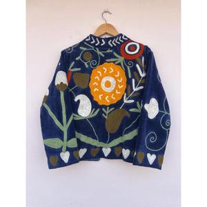 High Quality Cotton Suzani Velvet Knitted Embroidery Bohemian Floral Applique Button Reversible Eco-Friendly Autumn Winter - Product Image 2