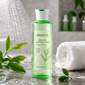 Flacon de toner cosmétique rond en PET plastique 300ml 400ml transparent vert avec bouchon à clapet, emballage pour soins de la peau, usine du Vietnam - Product Image 4