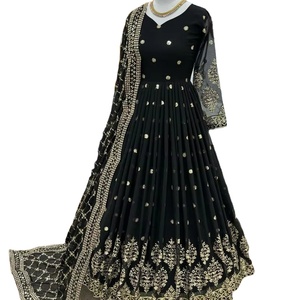 Salwar indien pour femme en soie Vichitra et viscose, tissage artisanal multicolore, modèle intemporel, tenue décontractée longue jusqu'au sol - Product Image 1