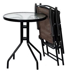 3-Piece Bistro Patio Garden Furniture Set Round <b>Table</b> and Folding Chairs for Outdoor Use - Product Image 2