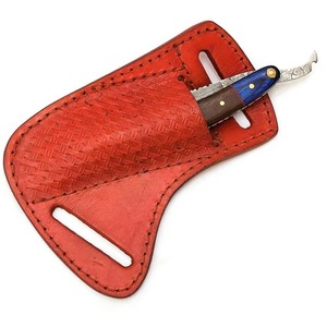 Navaja de afeitar recta de acero de Damasco forjada a mano con funda de cuero, cuchillo de afeitar vintage con mango de madera, navaja de barbero de cuchilla fija - Product Image 6