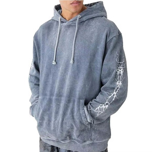 Sweat à capuche pour homme personnalisé, style vintage délavé, 100% coton, effet délavé à l'acide, en molleton épais, streetwear, OEM - Product Image 4