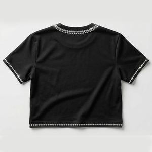 เสื้อยืดครอปพิมพ์โลโก้ตามสั่ง เนื้อผ้าหนา 300GSM ประดับคริสตัลคุณภาพสูงที่คอเสื้อและแขนเสื้อ สำหรับผู้ชาย - Product Image 2