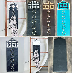 Organisateur d'écharpes en cuir de vachette à motif à carreaux de qualité supérieure 2026, accessoire de mode rustique avec anneau métallique, décoration murale - Product Image 3