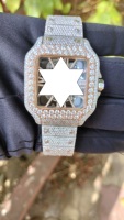 Montre automatique carrée pour homme en or rose, style squelette, entièrement sertie de moissanite, de luxe, style Hip Hop