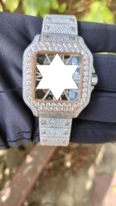 Montre automatique carrée pour homme en or rose, style squelette, entièrement sertie de moissanite, de luxe, style Hip Hop - Product Image 2